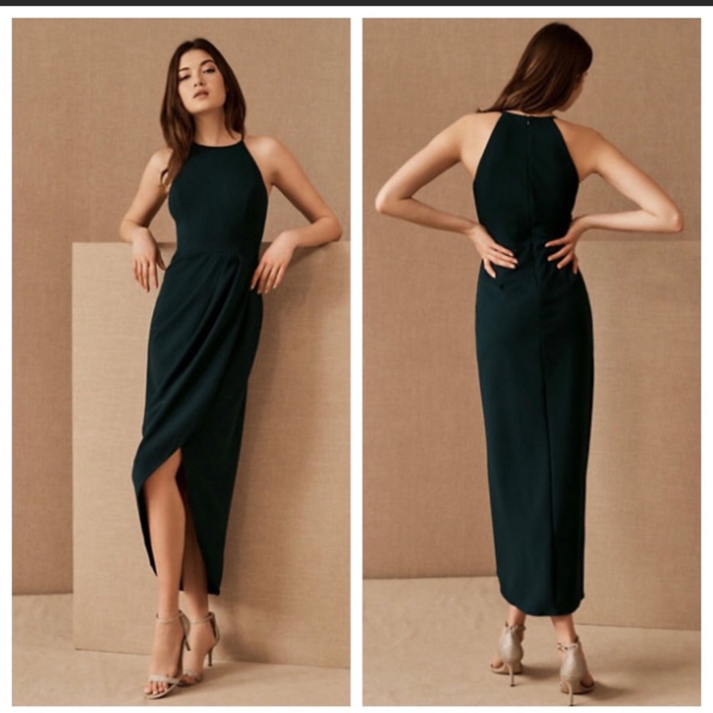BHLDN Marceau High-Low Crepe Dress Emerald Size 6